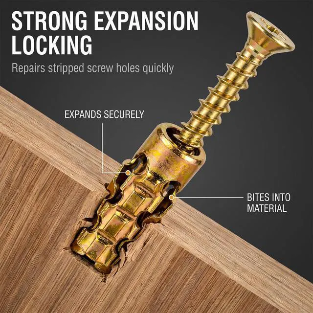 Alt view image 2 of 7 - 6×14mm Expansion Screw Set for Hinge Repair | 30Pcs+6mm Bit | Fix Stripped Hinges | Drill, Insert, Tighten | Strong on Wood/Tile/Stone | No Glue