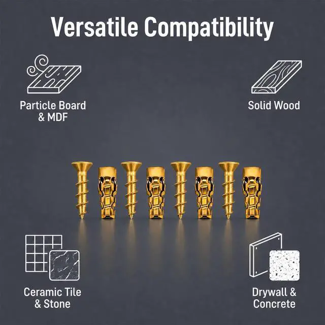 Alt view image 6 of 7 - 6×14mm Expansion Screw Set for Hinge Repair | 30Pcs+6mm Bit | Fix Stripped Hinges | Drill, Insert, Tighten | Strong on Wood/Tile/Stone | No Glue