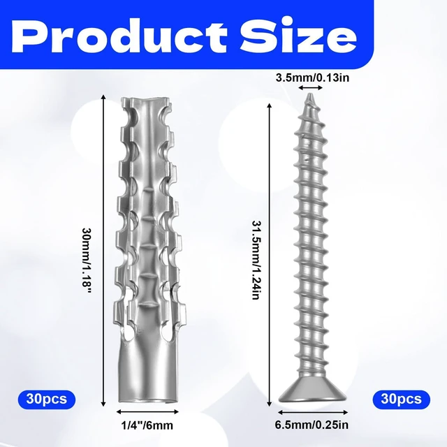 Alt view image 2 of 7 - 60 Pcs M6 Metal Anchors with Screws, Tree Shaped Steel Hollow Wall Anchor Metal Expansion Anchors for Drywall Expansion Bolt for Drywall Loose Hinge Hole Repair Kit for Concrete and Plaster Wall
