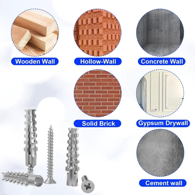 Alt view image 5 of 7 - 60 Pcs M6 Metal Anchors with Screws, Tree Shaped Steel Hollow Wall Anchor Metal Expansion Anchors for Drywall Expansion Bolt for Drywall Loose Hinge Hole Repair Kit for Concrete and Plaster Wall