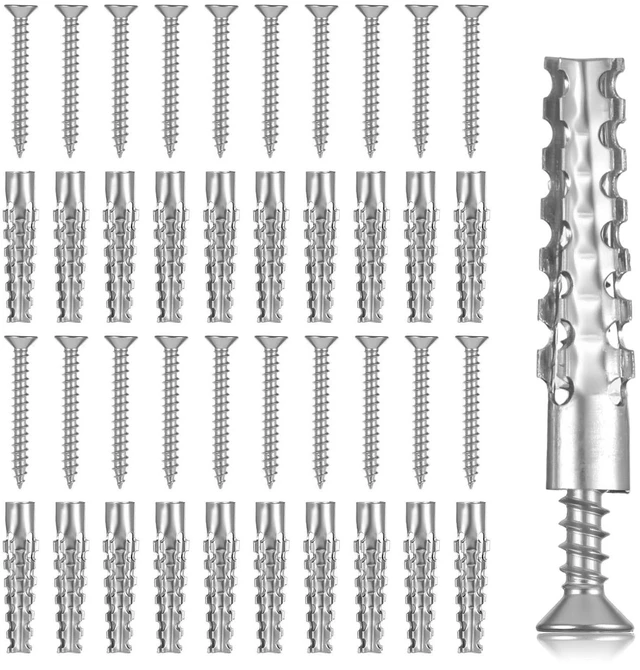 Main image of 60 Pcs M6 Metal Anchors with Screws, Tree Shaped Steel Hollow Wall Anchor Metal Expansion Anchors for Drywall Expansion Bolt for Drywall Loose Hinge Hole Repair Kit for Concrete and Plaster Wall