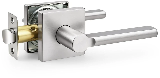 Main image of Brushed Nickel Square Passage Door Handle, 1 Pack Non-Locking Modern Lever for Closet Hallway, Reversible for Right or Left Side