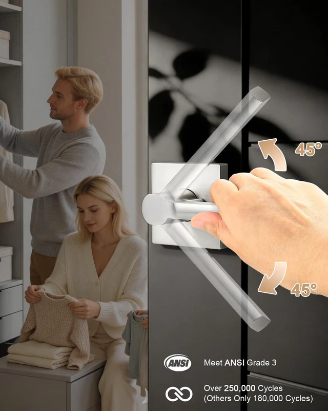 Alt view image 3 of 7 - Brushed Nickel Square Passage Door Handle, 1 Pack Non-Locking Modern Lever for Closet Hallway, Reversible for Right or Left Side