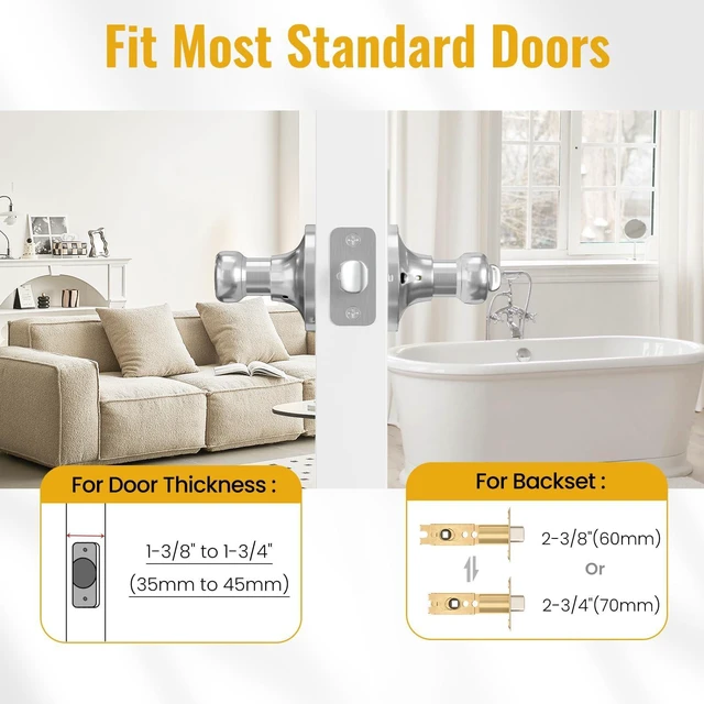 Alt view image 2 of 7 - Privacy Door Levers, Interior Door Handle for Bedroom and Bathroom, Lever Door Handles Interior with Lock, Wave Style Lever Keyless, Satin Nickel Doors Lock Knob, 1 Pack