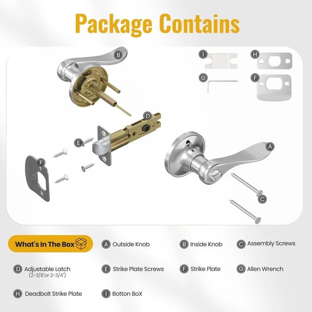 Alt view image 7 of 7 - Privacy Door Levers, Interior Door Handle for Bedroom and Bathroom, Lever Door Handles Interior with Lock, Wave Style Lever Keyless, Satin Nickel Doors Lock Knob, 1 Pack