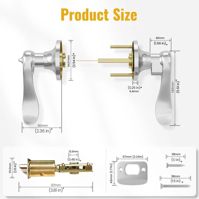 Alt view image 6 of 7 - Privacy Door Levers, Interior Door Handle for Bedroom and Bathroom, Lever Door Handles Interior with Lock, Wave Style Lever Keyless, Satin Nickel Doors Lock Knob, 1 Pack