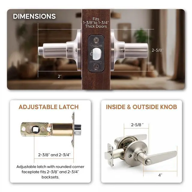 Alt view image 5 of 6 - DL1231SS Daley Push Button Privacy Door Lever, Satin Stainless