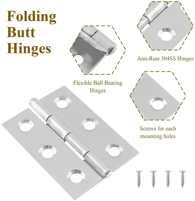 Alt view image 2 of 7 - 20pcs 2 Inch Butt Hinges, Stainless Steel Cabinet Hinges | Small Door Hinges, Window Hinge, For Jewelry, Wooden, Chest Box, Chrome