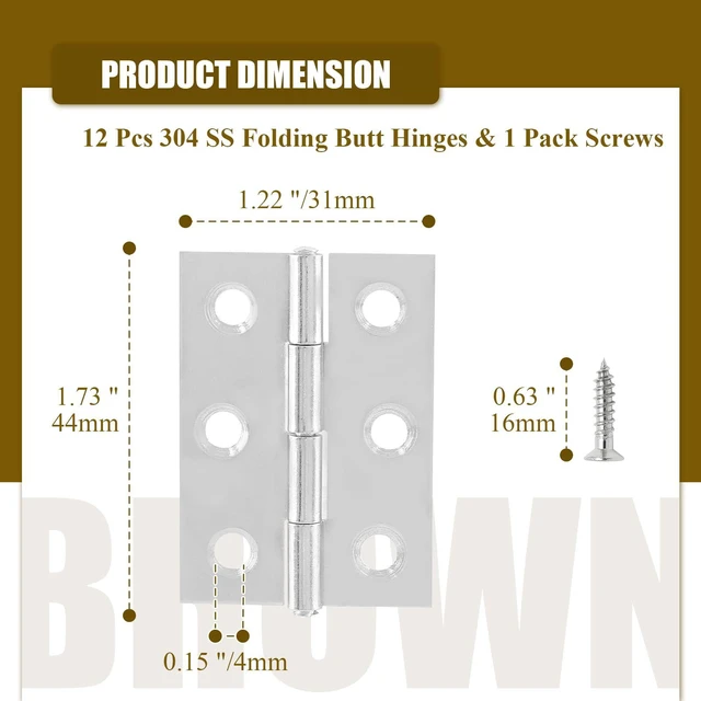 Alt view image 3 of 7 - 20pcs 2 Inch Butt Hinges, Stainless Steel Cabinet Hinges | Small Door Hinges, Window Hinge, For Jewelry, Wooden, Chest Box, Chrome