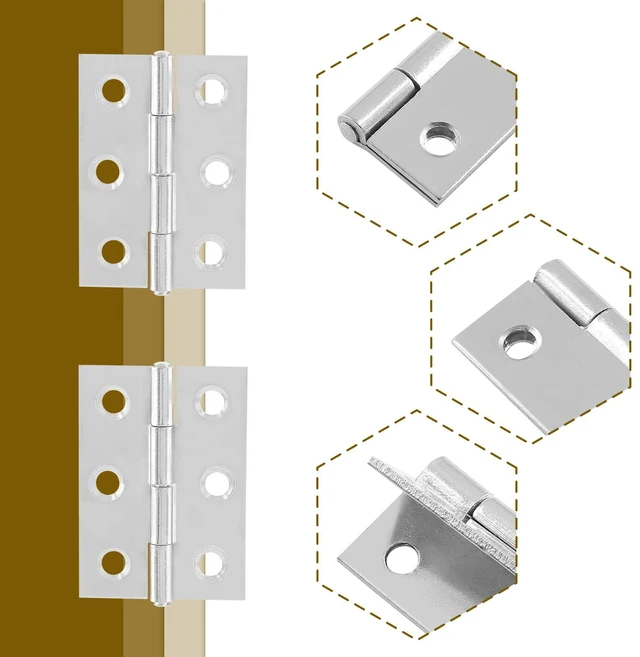 Alt view image 4 of 7 - 20pcs 2 Inch Butt Hinges, Stainless Steel Cabinet Hinges | Small Door Hinges, Window Hinge, For Jewelry, Wooden, Chest Box, Chrome