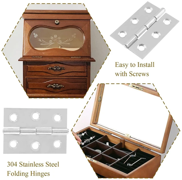 Alt view image 5 of 7 - 20pcs 2 Inch Butt Hinges, Stainless Steel Cabinet Hinges | Small Door Hinges, Window Hinge, For Jewelry, Wooden, Chest Box, Chrome