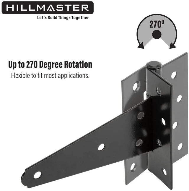 Alt view image 4 of 7 - 6 Inch T-Strap Heavy Duty Shed Door Hinges Gate Strap Hinges Black Tee Hinge Wrought Hardware for Wooden Fences,Yard,Barn Door,Rustproof(2 Pack)