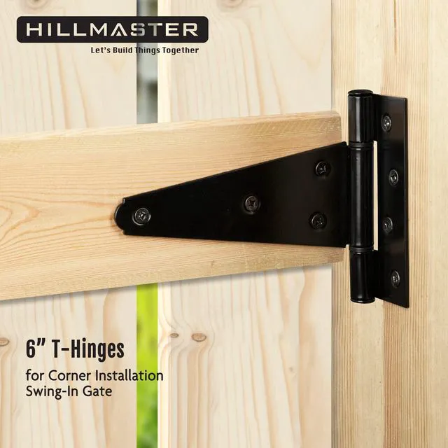 Alt view image 5 of 7 - 6 Inch T-Strap Heavy Duty Shed Door Hinges Gate Strap Hinges Black Tee Hinge Wrought Hardware for Wooden Fences,Yard,Barn Door,Rustproof(2 Pack)