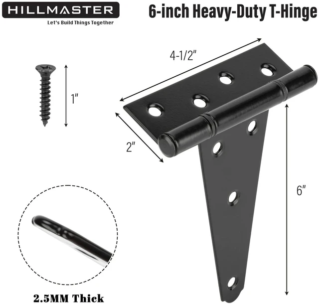 Alt view image 2 of 7 - 6 Inch T-Strap Heavy Duty Shed Door Hinges Gate Strap Hinges Black Tee Hinge Wrought Hardware for Wooden Fences,Yard,Barn Door,Rustproof(2 Pack)