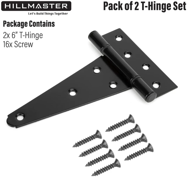 Alt view image 6 of 7 - 6 Inch T-Strap Heavy Duty Shed Door Hinges Gate Strap Hinges Black Tee Hinge Wrought Hardware for Wooden Fences,Yard,Barn Door,Rustproof(2 Pack)