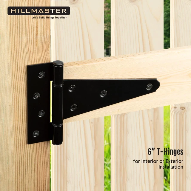 Alt view image 7 of 7 - 6 Inch T-Strap Heavy Duty Shed Door Hinges Gate Strap Hinges Black Tee Hinge Wrought Hardware for Wooden Fences,Yard,Barn Door,Rustproof(2 Pack)
