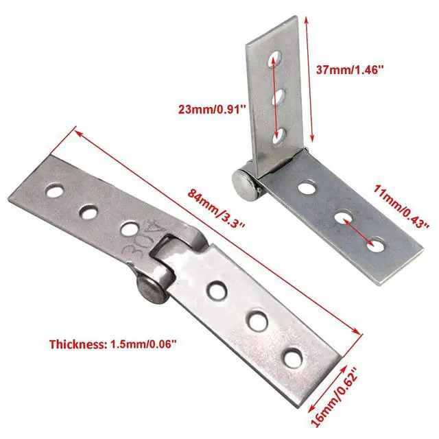 Alt view image 2 of 7 - 2Pcs 3 inch Silver Folding Butt Hinges Stainless Steel Furniture Door Window Hinges, Small Hinges for Crafts, Frameless Glass Window Hinge 6 Hole Hinge