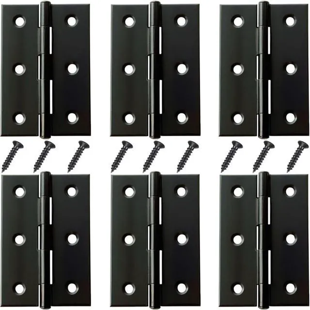 Main image of 6 Pack 3 Inch Black Stainless Steel Butt Hinges with Screws, Heavy Duty Rust-Resistant Cabinet Door Hinges for Furniture, Jewelry Boxes, Cabinets, and DIY Projects