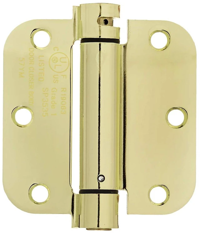 Main image of Self-Closing Door Hinge, 3.5 Inch x 3.5 Inch, Polished Brass, 1-Piece, Hardware Included