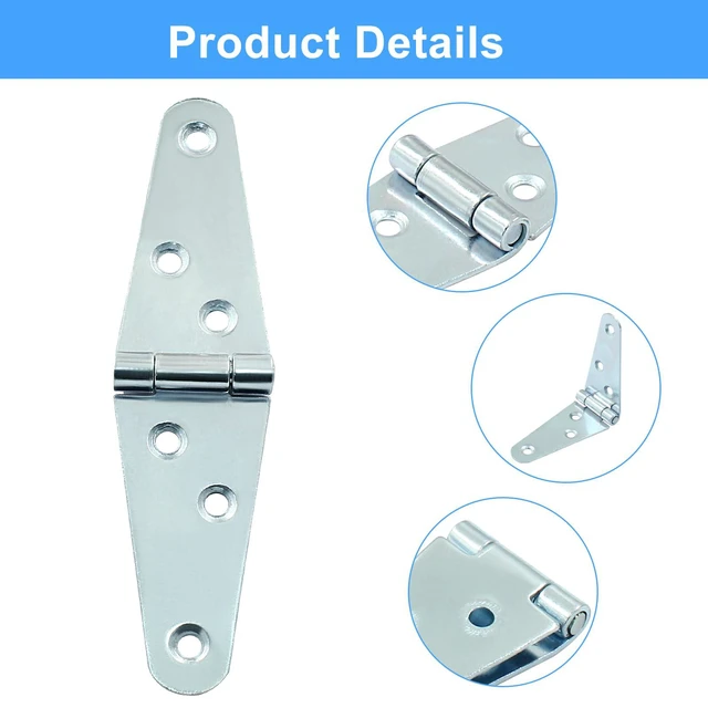 Alt view image 3 of 5 - 6 Pcs Heavy Duty Strap Hinges, Silver Strap Hinges 2 Inch | Stainless Steel Shed Hinges, Cabinet Latch Door Hinge, Gate Hinge with Mounting Screws
