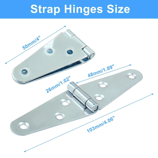 Alt view image 2 of 5 - 6 Pcs Heavy Duty Strap Hinges, Silver Strap Hinges 2 Inch | Stainless Steel Shed Hinges, Cabinet Latch Door Hinge, Gate Hinge with Mounting Screws