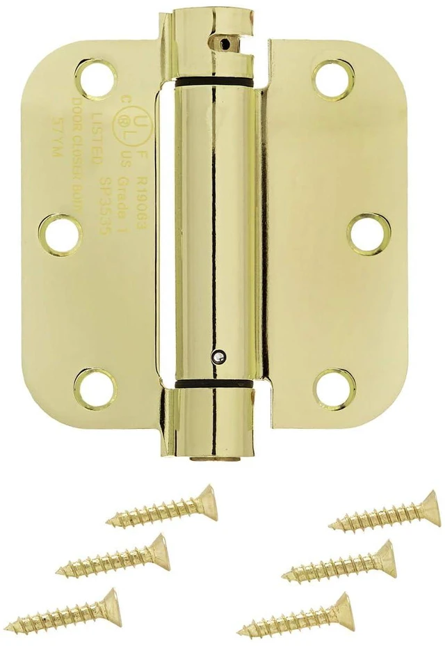 Alt view image 3 of 4 - Self-Closing Door Hinge, 3.5 Inch x 3.5 Inch, Polished Brass, 1-Piece, Hardware Included