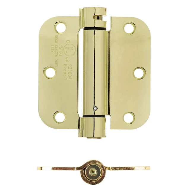 Alt view image 4 of 4 - Self-Closing Door Hinge, 3.5 Inch x 3.5 Inch, Polished Brass, 1-Piece, Hardware Included