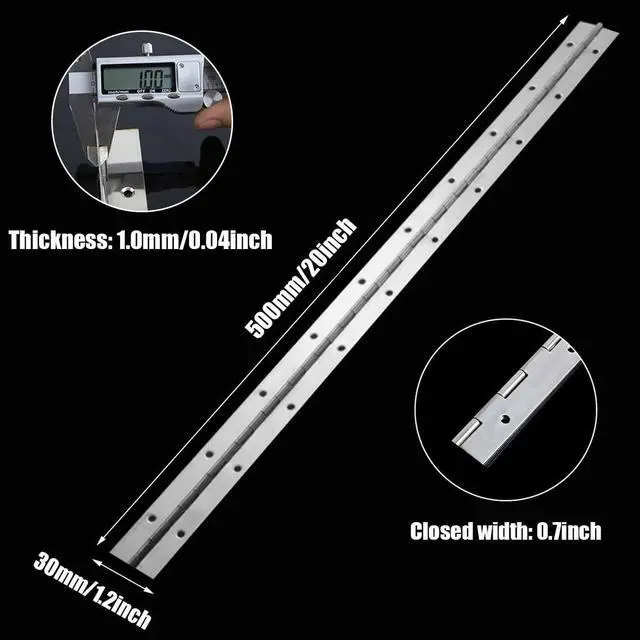 Alt view image 2 of 7 - 20" Piano Hinge, 2PCS Stainless Steel Continuous Piano Hinge-Silver | Heavy Duty Smooth Polished Piano Hinges, 0.04" Thickness 1.2" Open Width Folding Cabinet Door Hinge for Home Kitchen Cabinet