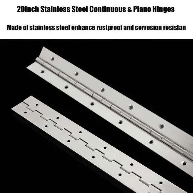 Alt view image 4 of 7 - 20" Piano Hinge, 2PCS Stainless Steel Continuous Piano Hinge-Silver | Heavy Duty Smooth Polished Piano Hinges, 0.04" Thickness 1.2" Open Width Folding Cabinet Door Hinge for Home Kitchen Cabinet
