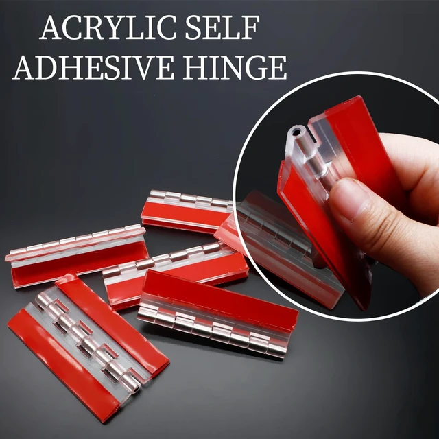 Alt view image 4 of 7 - 6 Pack Self-Adhesive Cabinet Hinges 75mm | Stainless Steel Shafts, Clear Acrylic, Transparent, For Display Stand, DIY Box