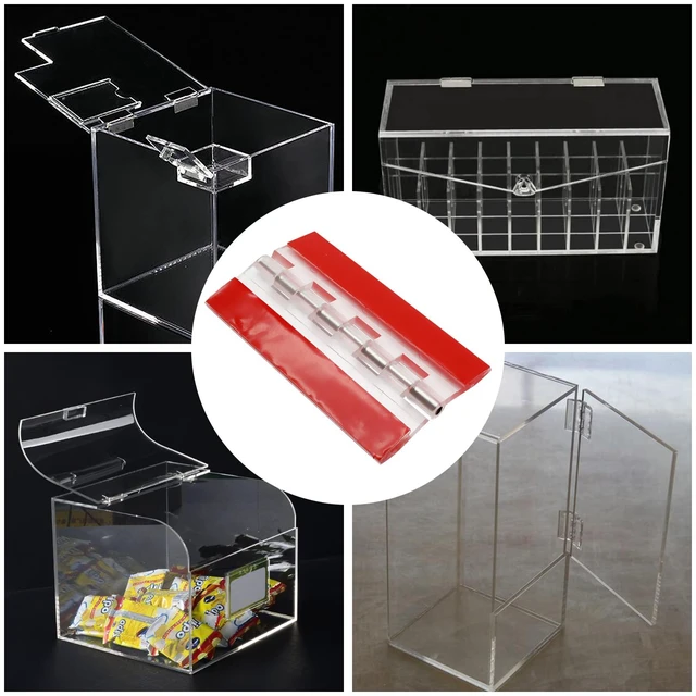 Alt view image 7 of 7 - 6 Pack Self-Adhesive Cabinet Hinges 75mm | Stainless Steel Shafts, Clear Acrylic, Transparent, For Display Stand, DIY Box