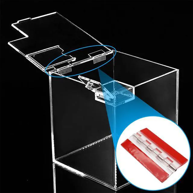 Alt view image 6 of 7 - 6 Pack Self-Adhesive Cabinet Hinges 75mm | Stainless Steel Shafts, Clear Acrylic, Transparent, For Display Stand, DIY Box