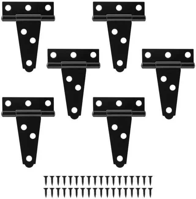 Main image of 6Pack 2 Inch Black T-Strap Shed Hinge | Barn Door Hinges, Heavy Duty Gate Strap Hinge, T Hinges for Barn Door, Shed or Wooden Fences
