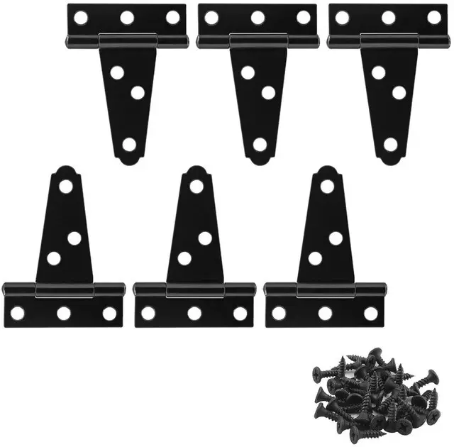 Alt view image 2 of 7 - 6Pack 2 Inch Black T-Strap Shed Hinge | Barn Door Hinges, Heavy Duty Gate Strap Hinge, T Hinges for Barn Door, Shed or Wooden Fences