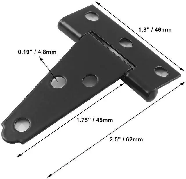 Alt view image 3 of 7 - 6Pack 2 Inch Black T-Strap Shed Hinge | Barn Door Hinges, Heavy Duty Gate Strap Hinge, T Hinges for Barn Door, Shed or Wooden Fences
