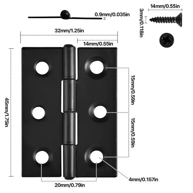Alt view image 3 of 7 - 2 Inch Black Stainless Steel Hinges for Wood Box Crafts, 18 Pack | Assigned 108 Screws, Stainless Steel Folding Hinges, Easy to Install, perfect for DIY, Jewelry Boxes, and Hobby Crafts
