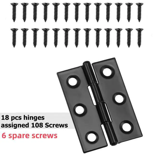 Alt view image 4 of 7 - 2 Inch Black Stainless Steel Hinges for Wood Box Crafts, 18 Pack | Assigned 108 Screws, Stainless Steel Folding Hinges, Easy to Install, perfect for DIY, Jewelry Boxes, and Hobby Crafts