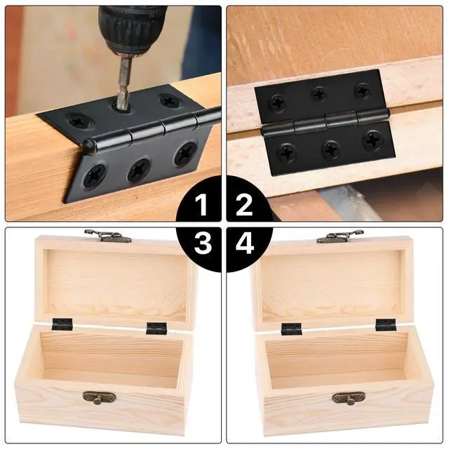 Alt view image 5 of 7 - 2 Inch Black Stainless Steel Hinges for Wood Box Crafts, 18 Pack | Assigned 108 Screws, Stainless Steel Folding Hinges, Easy to Install, perfect for DIY, Jewelry Boxes, and Hobby Crafts