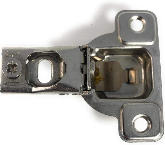 Alt view image 3 of 4 - E-Centra Nickel-Plated Metal 106-degree 9/16-inch Overlay Screw-on Face Frame Hinge with 2 Cams (2)