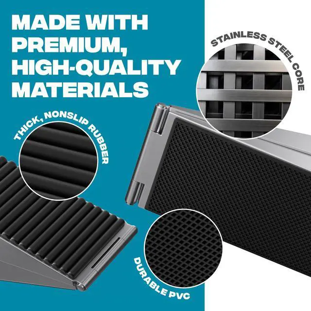 Alt view image 5 of 7 - Stoppers for Bottom of Door Heavy Duty Metal Rubber Door Stopper, Non-Slip Door Stop for Heavy Doors, Works on Wood, Tile & Carpet Floors, Folding Chrome 1 PC + White Wall Protectors