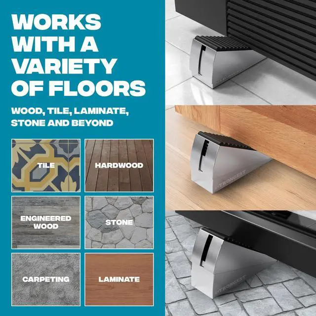 Alt view image 6 of 7 - Stoppers for Bottom of Door Heavy Duty Metal Rubber Door Stopper, Non-Slip Door Stop for Heavy Doors, Works on Wood, Tile & Carpet Floors, Folding Chrome 1 PC + White Wall Protectors