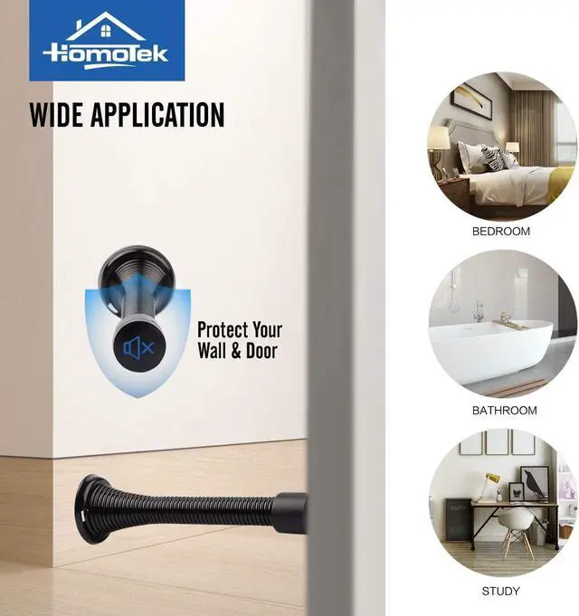 Alt view image 6 of 7 - 20 Pack Black Spring Door Stops,3-1/8" Heavy Duty Door Stop - Flexible Spring Door Stopper with Low Mounted Black Rubber Bumper Tips