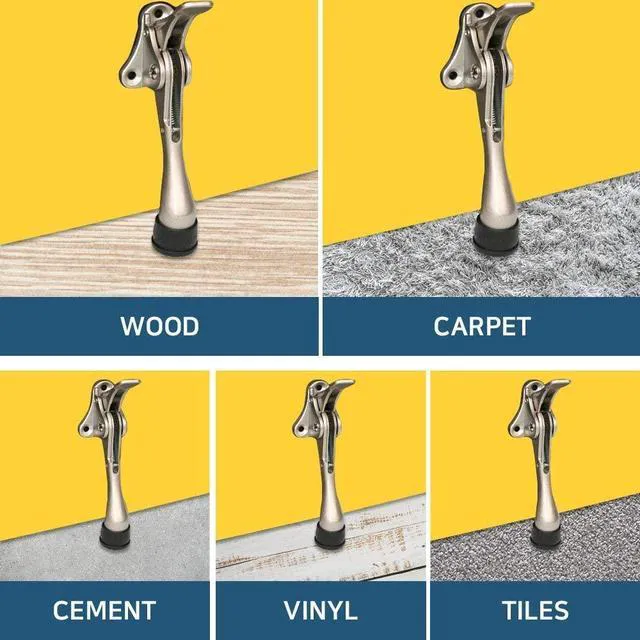 Alt view image 5 of 7 - One Touch Kickdown Door Stopper, Black, 4 Inch, 1 Pack, Heavy Duty | Tap down with your foot to hold it open, lift to release. Adjust the rubber tip height to clear carpet, tile or thresholds.