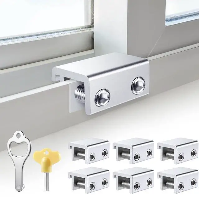 Main image of Window Locks Security, Anti-Fall Aluminum Window Stopper (6 Sets) | Window Locks for Up and Down Windows & Horizontal Windows, Sturdy Sliding Window Locks Protect Your Family and Pets