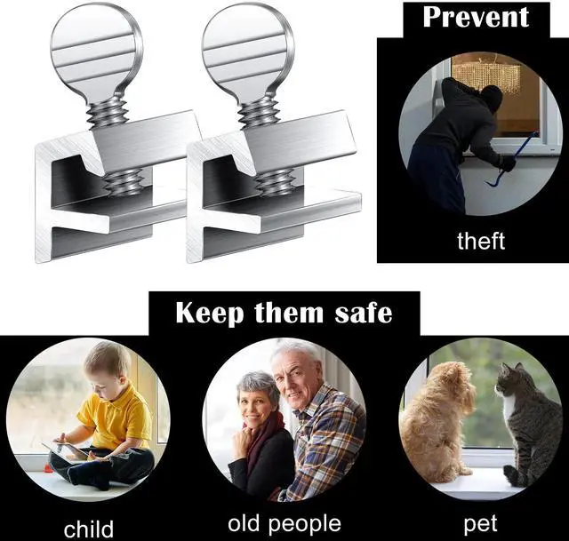 Alt view image 2 of 6 - 25 Sets Sliding Window Locks Security Safety Locks with Key | Aluminum Metal Adjustable up and Down Window Sliding Stopper Proof Easy to Install Without Drilling for Home Door Patio Guard