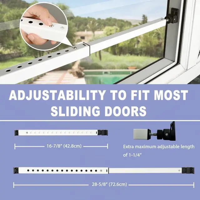 Alt view image 2 of 7 - 2-Section Upgrade Window Security Bar with Child-Proof Anti-Lift Lock, Easy Install for Single Hung Windows or Narrow Patio Doors, Extendable (16-7/8" to 29-7/8"), White