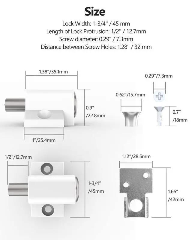 Alt view image 2 of 6 - Lock, 2 Pack Sliding Door Window Lock, Push-in Key Lock, Patio Door Locks for Home Office Classroom (White)