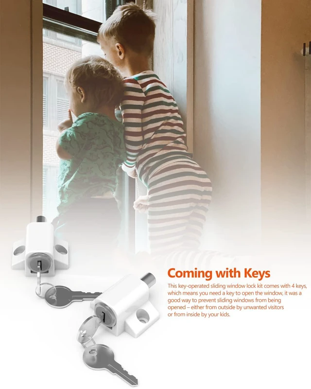 Alt view image 3 of 6 - Lock, 2 Pack Sliding Door Window Lock, Push-in Key Lock, Patio Door Locks for Home Office Classroom (White)