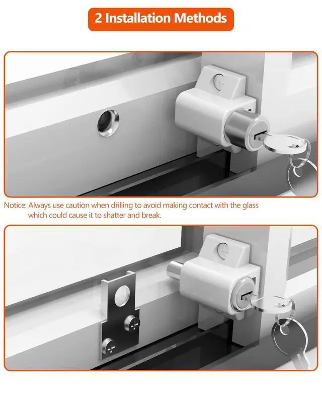Alt view image 4 of 6 - Lock, 2 Pack Sliding Door Window Lock, Push-in Key Lock, Patio Door Locks for Home Office Classroom (White)