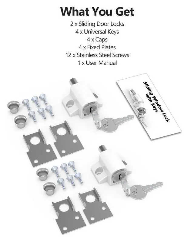Alt view image 6 of 6 - Lock, 2 Pack Sliding Door Window Lock, Push-in Key Lock, Patio Door Locks for Home Office Classroom (White)